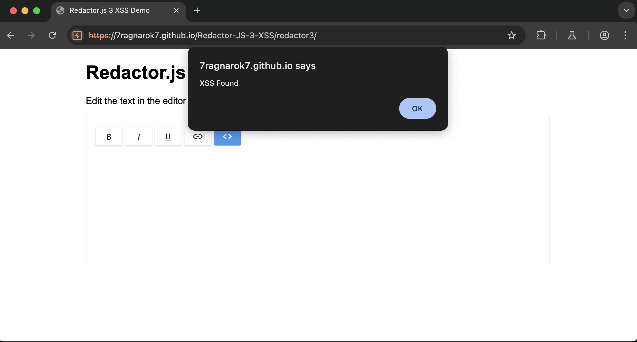 XSS Trigger Screenshot